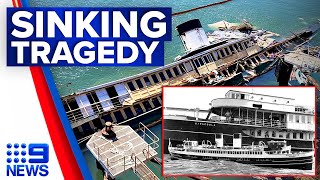 Historic former Manly ferry MV Baragoola sinks in Sydney Harbour  9 News Australia [upl. by Ocimad848]