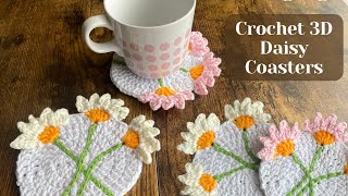 EASY Crochet 3D Daisy Coasters Tutorial [upl. by Htebazila]