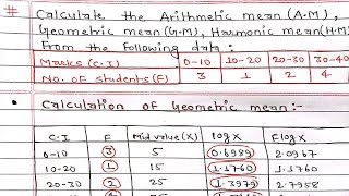 Arithmetic Mean AM Geometric Mean GM Harmonic Mean HM for Continuous Series  Statistics [upl. by Etoile]