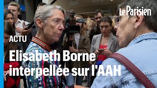 Elisabeth Borne interpellée à Vire sur ses propos sur l’allocation aux adultes handicapés [upl. by Kumler207]