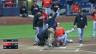 Giancarlo Stanton leaves game after hit during swing [upl. by Wystand]