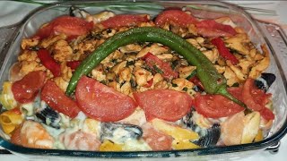 المكرونهبالبشاميلبالفرنwithsaucepastaandchickenbake creamybechamel شرائحالدجاجبالكاري [upl. by Eiramacissej720]