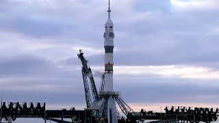 Abort Russian Soyuz rocket crew launch to space station delayed [upl. by Morton967]