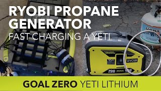 Hybrid backup generator Ryobi 900w propane fast charging a Goal Zero Yeti 1000 Lithium [upl. by Elleahcim394]