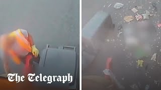 Moment refuse workers narrowly escape bin explosion [upl. by Ittocs]