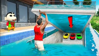 GTA 5  Franklin and Shinchan Opening THE SECRET GARAGE under his pool in GTA 5  GTA 5 mods [upl. by Leirza]