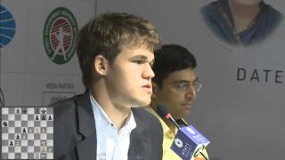 Game 9  Post Match Press Conference with Viswanathan Anand and Magnus Carlsen [upl. by Ahsikcin]