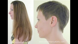 Extreme Haircut Video wwwShortHaircutGirlscom Long to Asymmetrical Pixie Cut [upl. by Sternick]