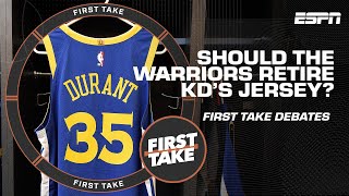 Stephen A UNSURE if Golden State should retire Kevin Durants jersey 🍿  First Take [upl. by Miko968]