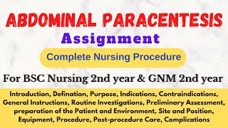 Abdominal Paracentesis Procedure  Assignment On Abdominal Paracentesis Procedure  msn [upl. by Ibot]