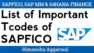 List of Important TCodes of SAPFICO  SAPFICO TCodes [upl. by Griz798]