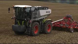 Claas Xerion 3300 and 3800 Trac and Saddle Trac with Lomma fertilizer tank in action [upl. by Lacefield]