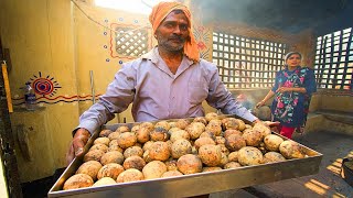 Indian Street Food in Varanasi India VEGETARIAN Food  RARE COW DUNG BAATI in Benares [upl. by Ancalin]