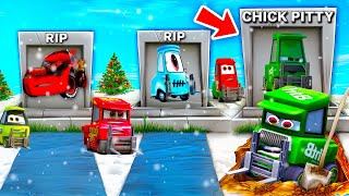 Lightning McQueen GRAVE vs Wide Chick Pitty GRAVE vs RIP Guido Pit Stop Winter Christmas Pixar Cars [upl. by Margarida37]