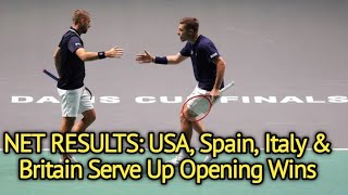 Davis Cup 2024 Finals Wrap United States Spain Italy And Britain Secure Opening Victories [upl. by Ingra]