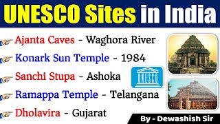 40 UNESCO World Heritage Sites In India  भारत के सभी यूनेस्को साइट Current Affairs 2023 Dewashish [upl. by Einaoj]