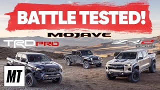 Truck Comparison Toyota Tacoma TRD Pro Vs Chevy Colorado ZR2 Bison Vs Jeep Gladiator Mojave [upl. by Roumell]