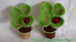 ☘️ Cómo hacer un trébol con fieltro agujado Needlefelting [upl. by Midian]