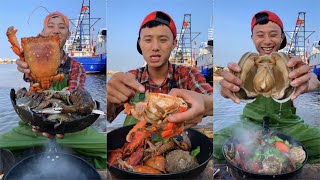 Dagang eats pipa shrimp geoduck lobster scallops conch octopus and prawnsyummy seafoodboil [upl. by Aural]