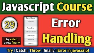 Lecture  29 Javascript course  Error handling in javascript  try catch throw finallyTechnonir [upl. by Airehc]