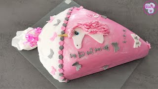 Einschulungstorte Einhorn Schultüte Fondant Torte  Торт для первоклашек  back to school cake 21 [upl. by Sephira]