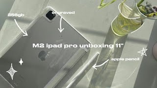 iPad Pro 11” Engraved M2 chip 2022 256gb  silver unboxing ￼amp accessories [upl. by Julita107]