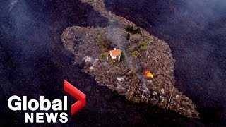 La Palma Drone Lava expansion through La Laguna Birdeye View 4K 60 fps 041221 [upl. by Ernaline]