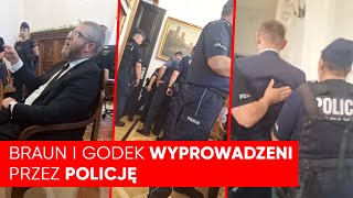 Zadyma w Ministerstwie Zdrowia Braun i Godek wyprowadzeni siłą przez policję [upl. by Assirahs969]