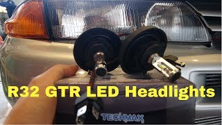 Techmax LED Headlights install and review test Nissan Skyline R32 GTR [upl. by Notle]