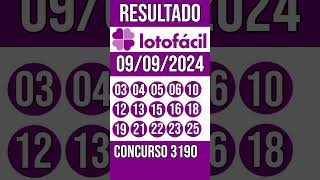 LOTO FACIL hoje INDEPENDÊNCIA  09092024  Resultado concurso 3190  NÃO ACUMULA  R 206 MILHÕES [upl. by Elwyn]