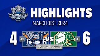 OHL Playoff Highlights Flint Firebirds 4  London Knights 6  Game 2  March 31st 2024 [upl. by Elo940]