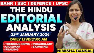 The Hindu Editorial Analysis 23rd JANUARY 2024 Vocab Grammar Reading Skimming  Nimisha Bansal [upl. by Linneman]