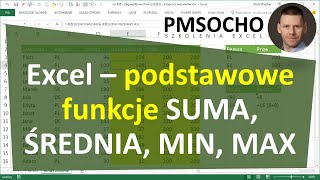 EXCEL  Podstawowe funkcje SUMA ŚREDNIA MIN MAX [upl. by Monia214]