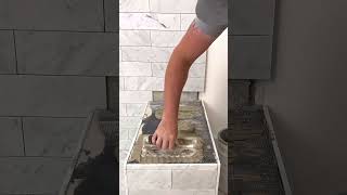 Marble shower slab bench install diy tiling tike marble stone construction howto [upl. by Karine]