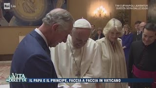 Carlo e Camilla a Roma lincontro con Papa Francesco  La Vita in Diretta 05042017 [upl. by Atsirtal]