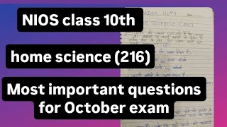 NIOS class 10th home science 216 most important questions for October exam 👍 [upl. by Enahsed]