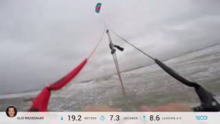 kiteboarding Woovie 221m jump Storm Nanette gusting 70 knots with Best TS 7m [upl. by Moraj]