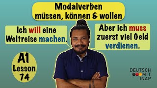 A1 German lesson 74  German Grammar  Modalverben  Modal Verbs  müssen können amp wollen [upl. by Nnylarej]