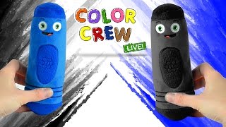 Learn Colors for Kids  Black amp Blue  Coloring with Color Crew LIVE Plush Toys  BabyFirst [upl. by Aloibaf58]