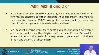 Lecture 31  MRP MRPII and DRP [upl. by Kruger]