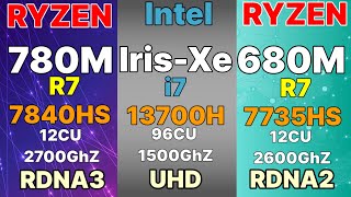 780M GPU BENCHMARKS VS 680M R7 7840HS VS R7 7735HS vs I7 13700HS IRISXe vs GTX 1650 VS MX 450 [upl. by Chun]