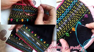 Beautiful Hand Embroidery Sleeves Design  Sequence Design  SALEEQA Channel [upl. by Larrisa]