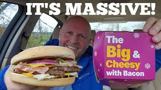 McDonalds New THE BIG amp CHEESY WITH BACON BURGER Review [upl. by Wyatan415]