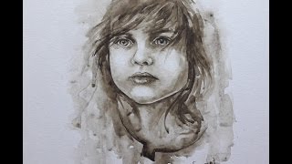 Child portrait with watercolor  grisaille painting technique kids Julia fine art [upl. by Gnuy409]