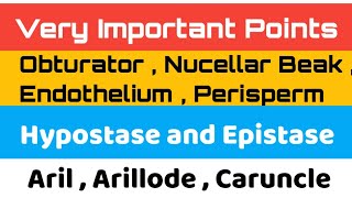 Obturator  Nucellar Beak  Hypostase  Epistase  Aril ArillodeCaruncle  Endothelium  Perisperm [upl. by Ymrots]