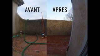 Nettoyage à lHypochlorite de soude ou Javel pour enlever la mousse sur un balcon [upl. by Hulen]