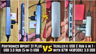 Portronics Mport 31 Vs Verilux USB C Hub 6 in 1 Detail Comparison  5 Gbps Speed Test 4K HDMI 32 [upl. by Attey98]