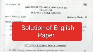 Class 11 English Mid Term Solution Paper Session 202324Half yearly question 2024class 11 english [upl. by Ihpen723]