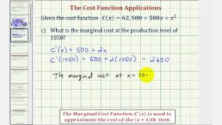 Ex 1 Cost Function Applications  Marginal Cost Average Cost Minimum Average Cost [upl. by Navac]