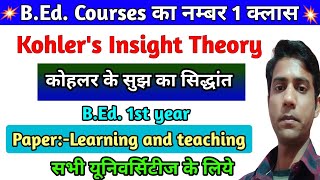 Kohlers Insight Theory  कोहलर के सुझ का सिद्धांत Learning And Teaching BEd Notes [upl. by Nawotna951]